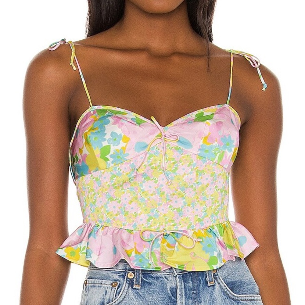 For Love & Lemons Pastel Floral Print Top